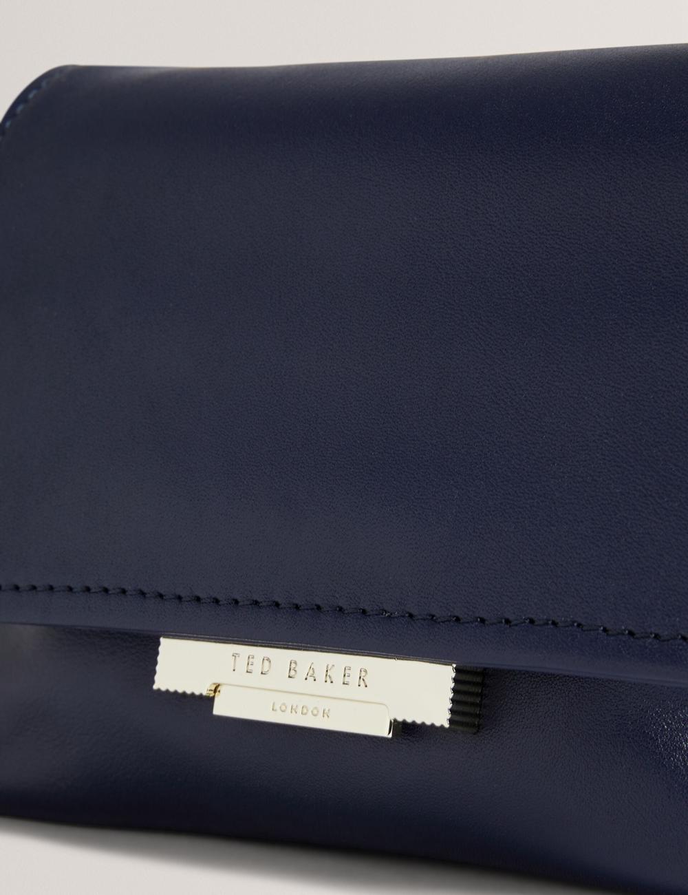Women Ted Baker DEMNI - Mini Leather Fold Over Chain Crossbody Bags Navy | KSA  0786-VXFBU
