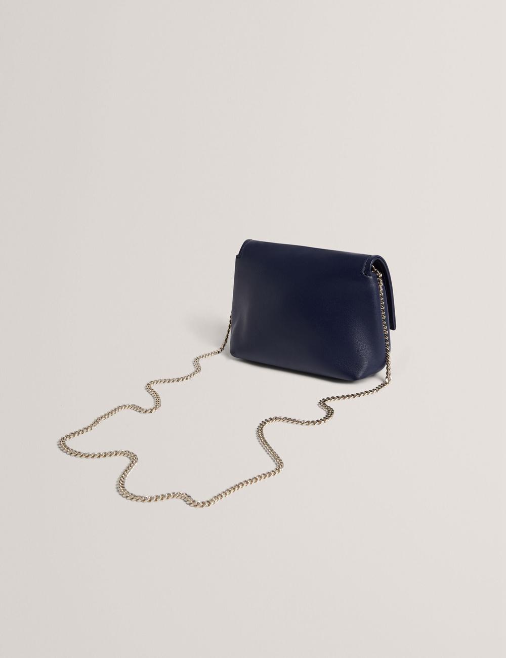Women Ted Baker DEMNI - Mini Leather Fold Over Chain Crossbody Bags Navy | KSA  0786-VXFBU