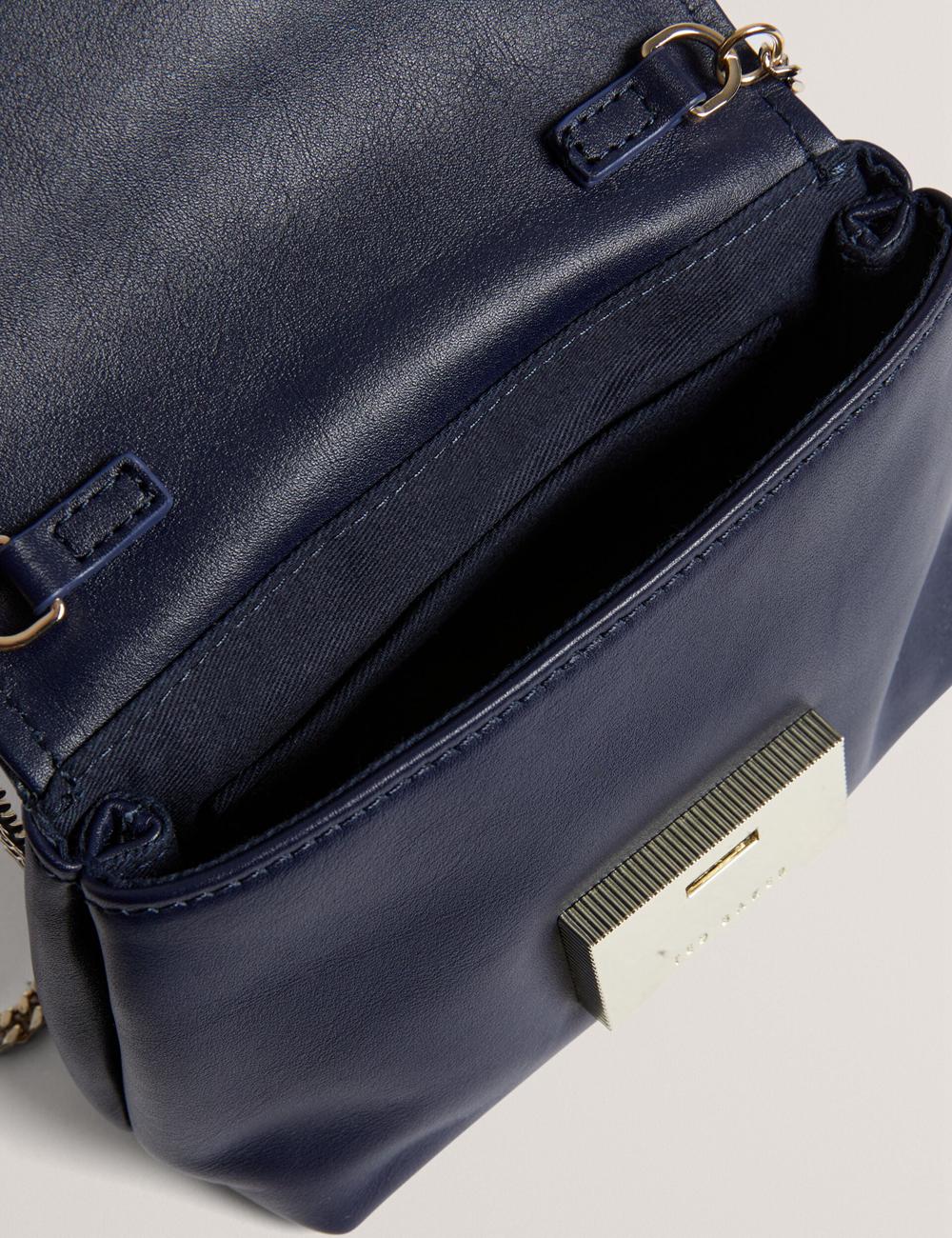 Women Ted Baker DEMNI - Mini Leather Fold Over Chain Crossbody Bags Navy | KSA  0786-VXFBU