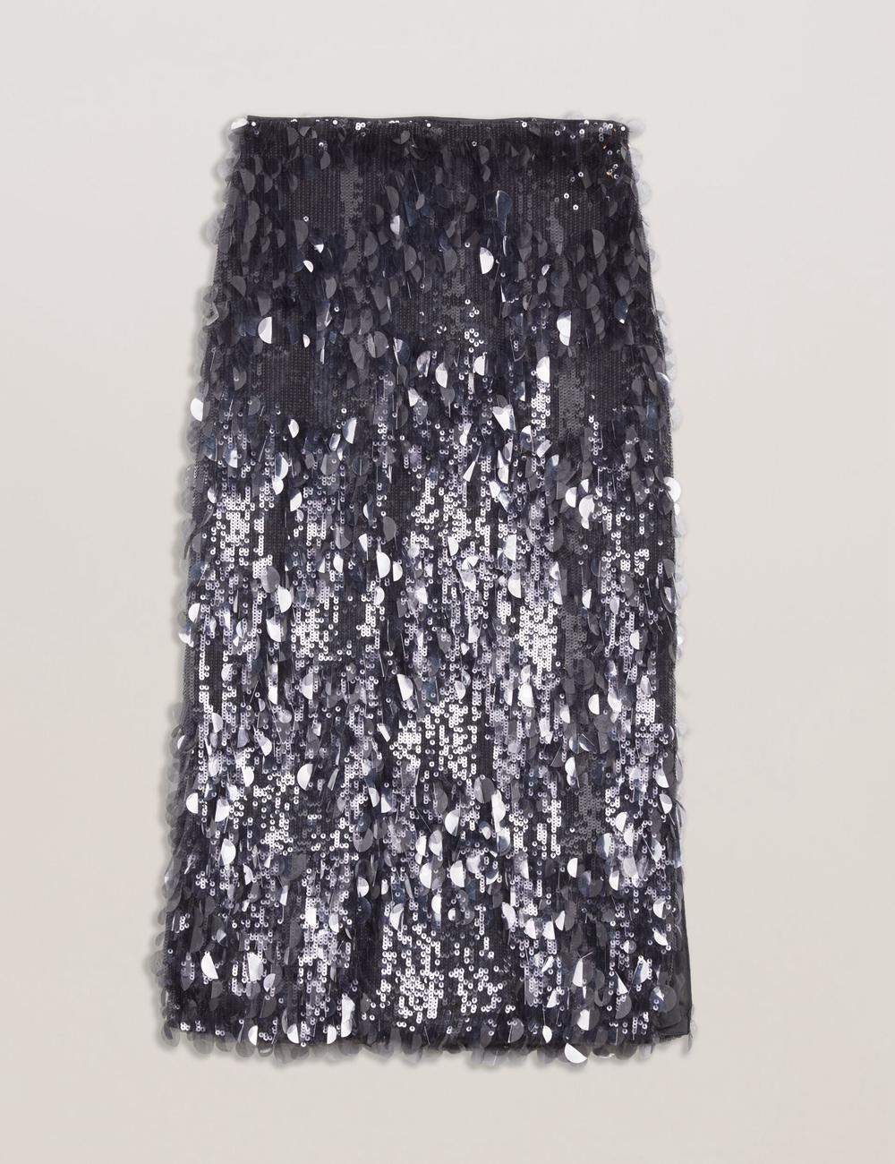 Women Ted Baker DORIDA - Mixed Sequin With Slit Midi Skirts Dk-Grey | KSA  3078-PZBXK