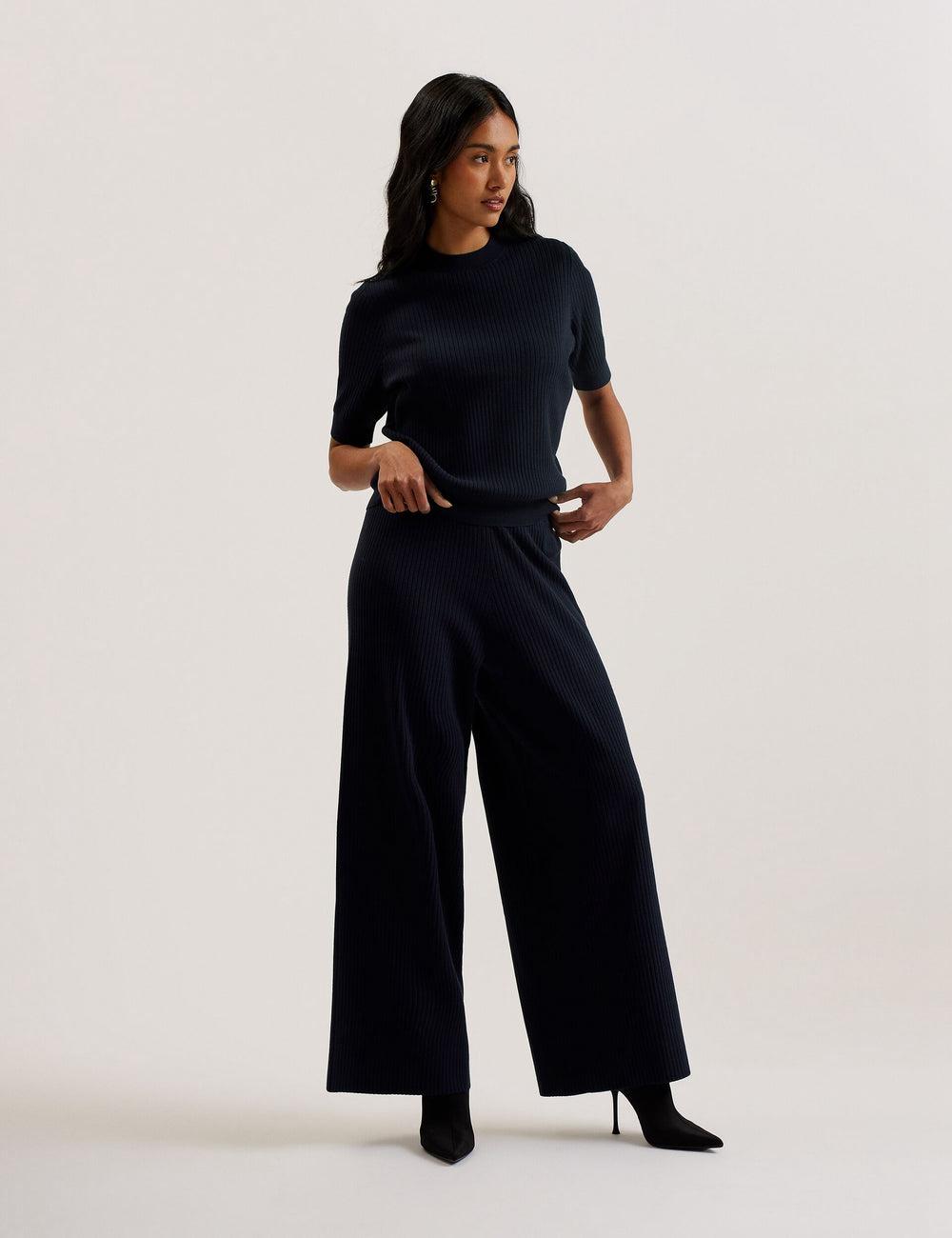 Women Ted Baker ELLIHAA - Ribbed Knit Half Sleeve Tops Navy | KSA  2645-WCJMA