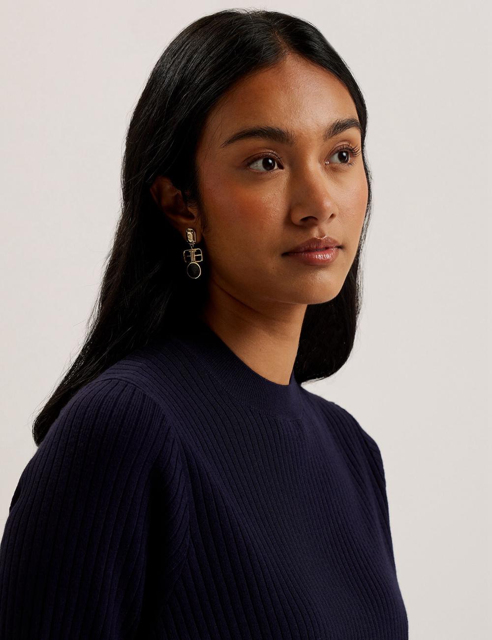 Women Ted Baker ELLIHAA - Ribbed Knit Half Sleeve Tops Navy | KSA  2645-WCJMA