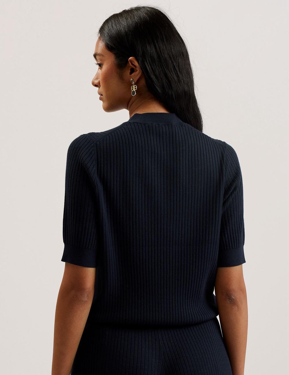 Women Ted Baker ELLIHAA - Ribbed Knit Half Sleeve Tops Navy | KSA  2645-WCJMA