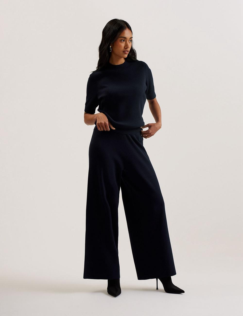 Women Ted Baker ELLIHAA - Ribbed Knit Half Sleeve Tops Navy | KSA  2645-WCJMA