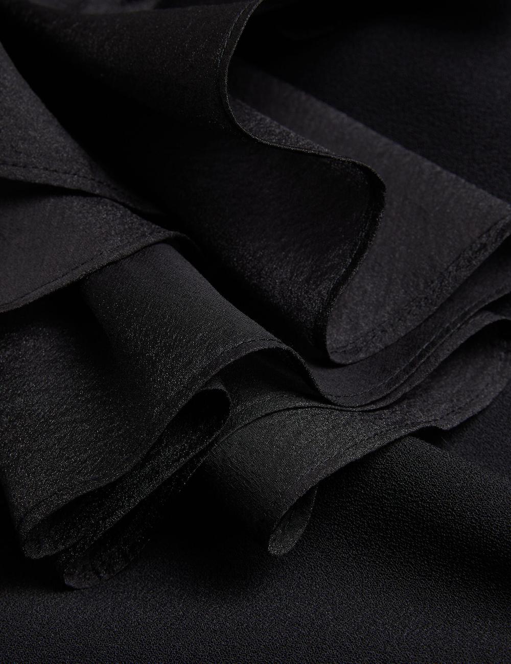 Women Ted Baker ELQUI - Oversized Ruffle Trim V-Neck Mini Dresses Black | KSA  8079-YJXNH