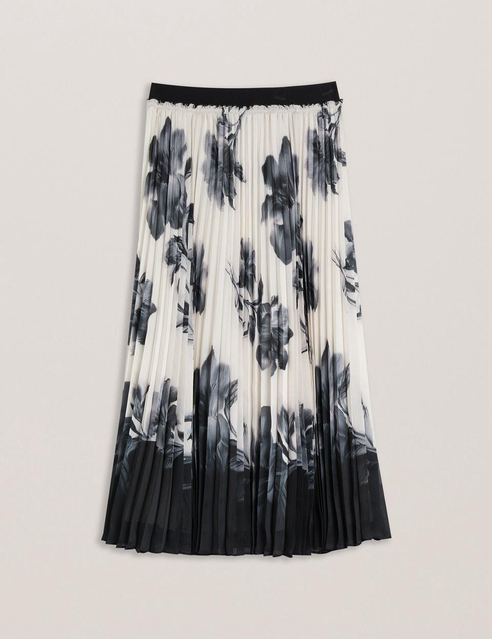 Women Ted Baker EMISTA - Monochrome Print Pleated Midi Skirts Ivory | KSA  6238-HTFBC