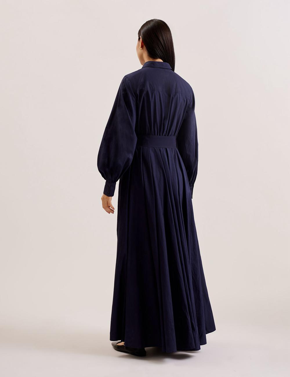 Women Ted Baker ENE - Cotton Maxi Shirt Dress With Belt Maxi Dresses Navy | KSA  1748-HSKQW