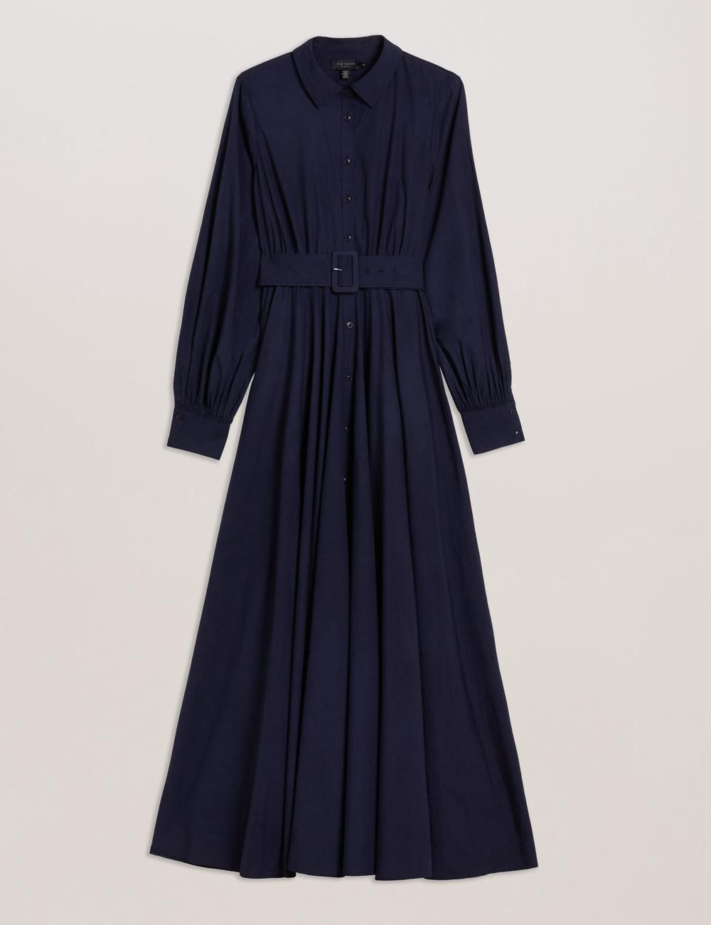 Women Ted Baker ENE - Cotton Maxi Shirt Dress With Belt Maxi Dresses Navy | KSA  1748-HSKQW