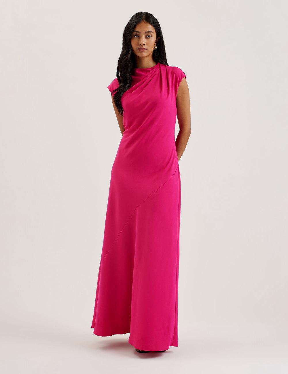 Women Ted Baker EREAS - Drape Neckline Cap Sleeve Maxi Dresses Pink | KSA  9075-CPZED