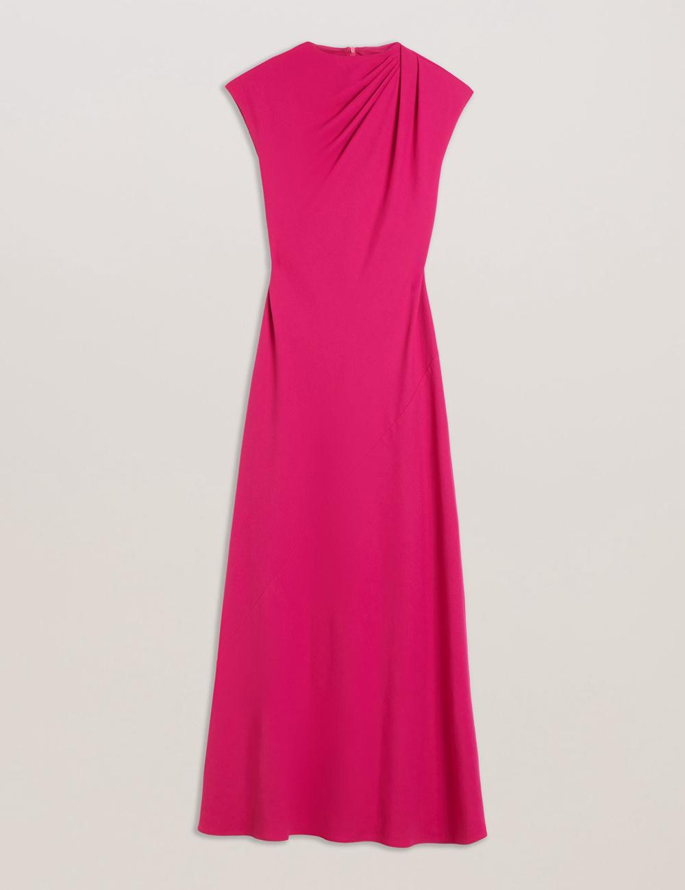 Women Ted Baker EREAS - Drape Neckline Cap Sleeve Maxi Dresses Pink | KSA  9075-CPZED
