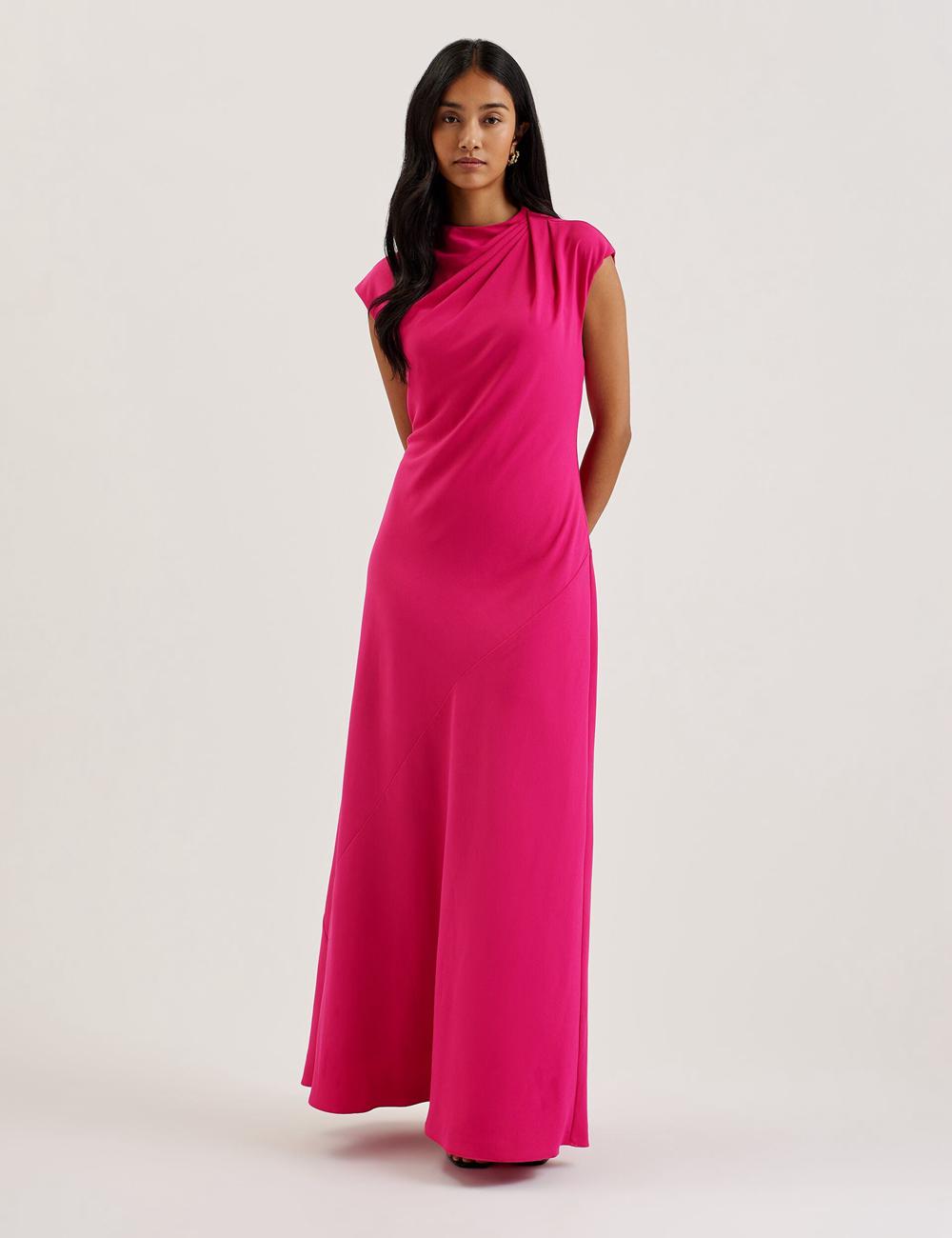 Women Ted Baker EREAS - Drape Neckline Cap Sleeve Maxi Dresses Pink | KSA  9075-CPZED