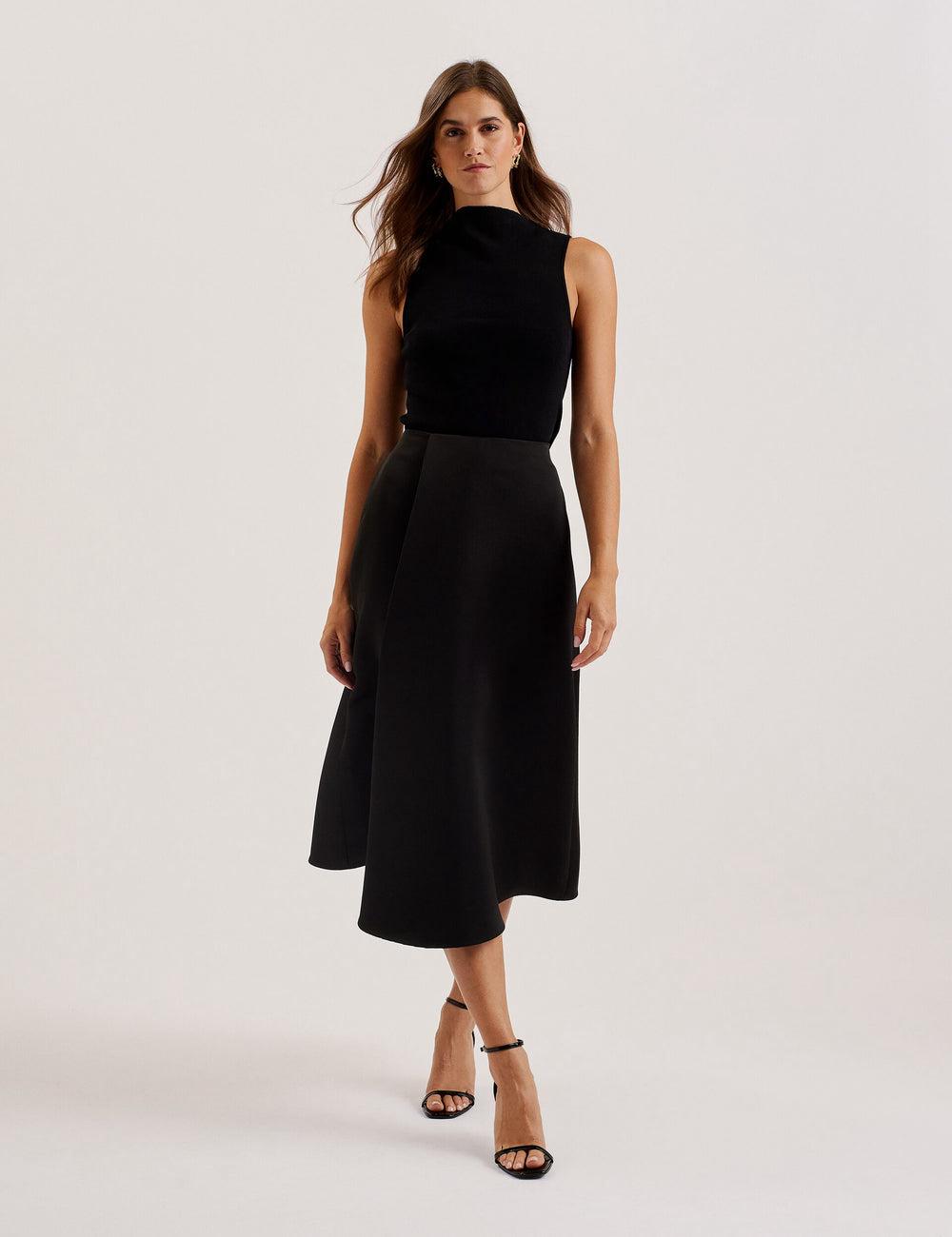 Women Ted Baker ERVA - Asymmetric Satin Wrap Midi Skirts Black | KSA  3214-CVDSU