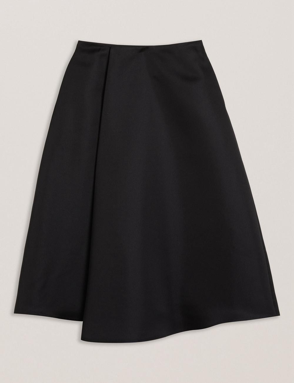 Women Ted Baker ERVA - Asymmetric Satin Wrap Midi Skirts Black | KSA  3214-CVDSU