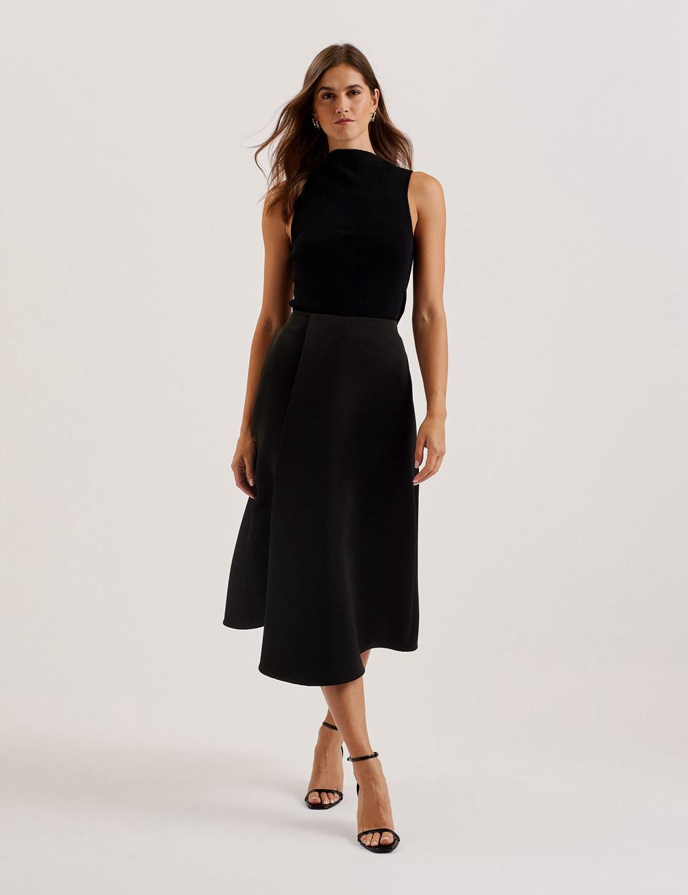 Women Ted Baker ERVA - Asymmetric Satin Wrap Midi Skirts Black | KSA  3214-CVDSU