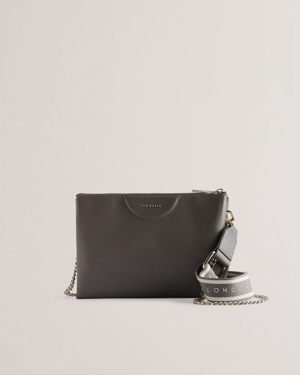 Women Ted Baker ESILLE - Branded Webbing Crossbody Leather Crossbody Bags Mid-Grey | KSA  3982-TSXYW
