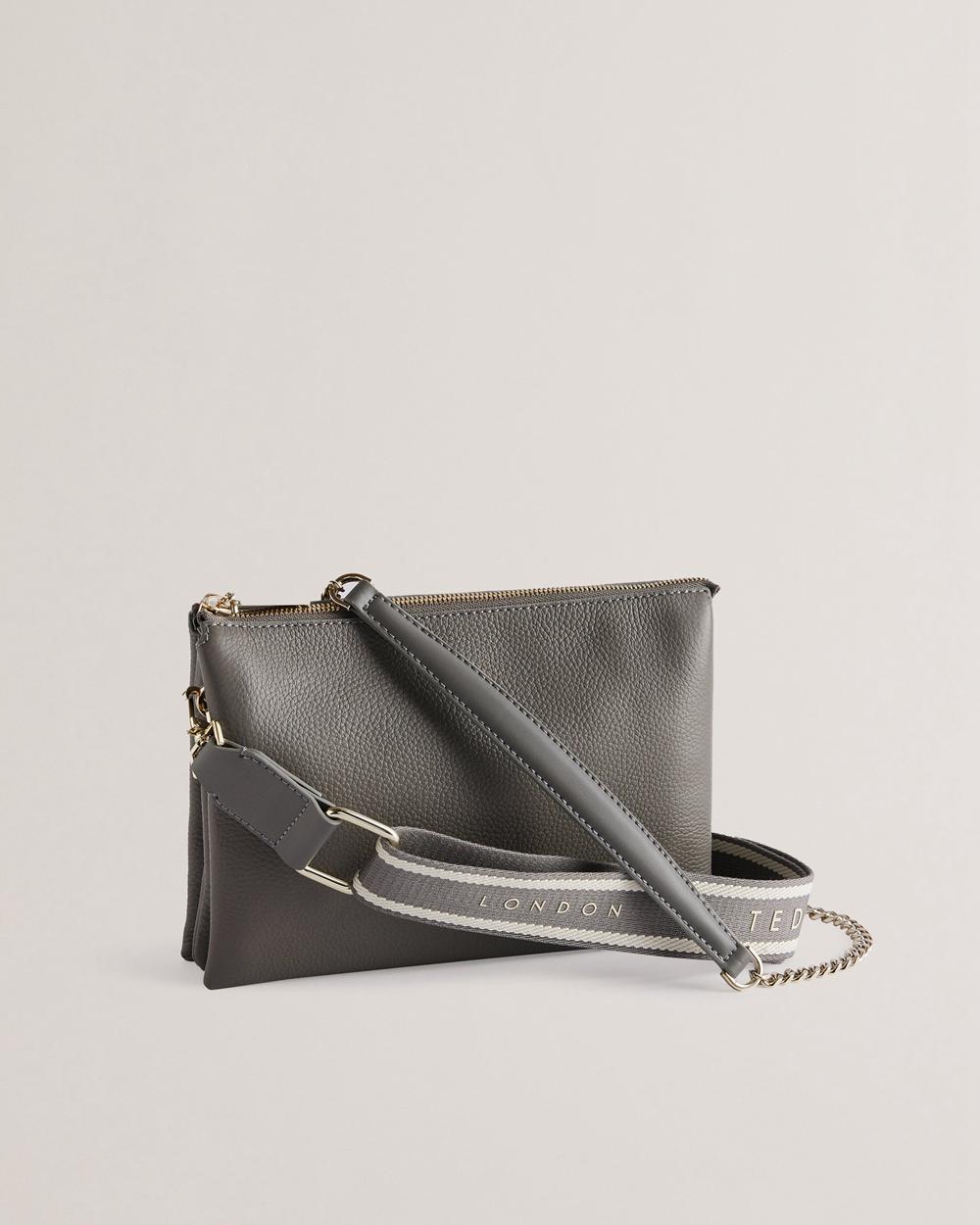 Women Ted Baker ESILLE - Branded Webbing Crossbody Leather Crossbody Bags Mid-Grey | KSA  3982-TSXYW