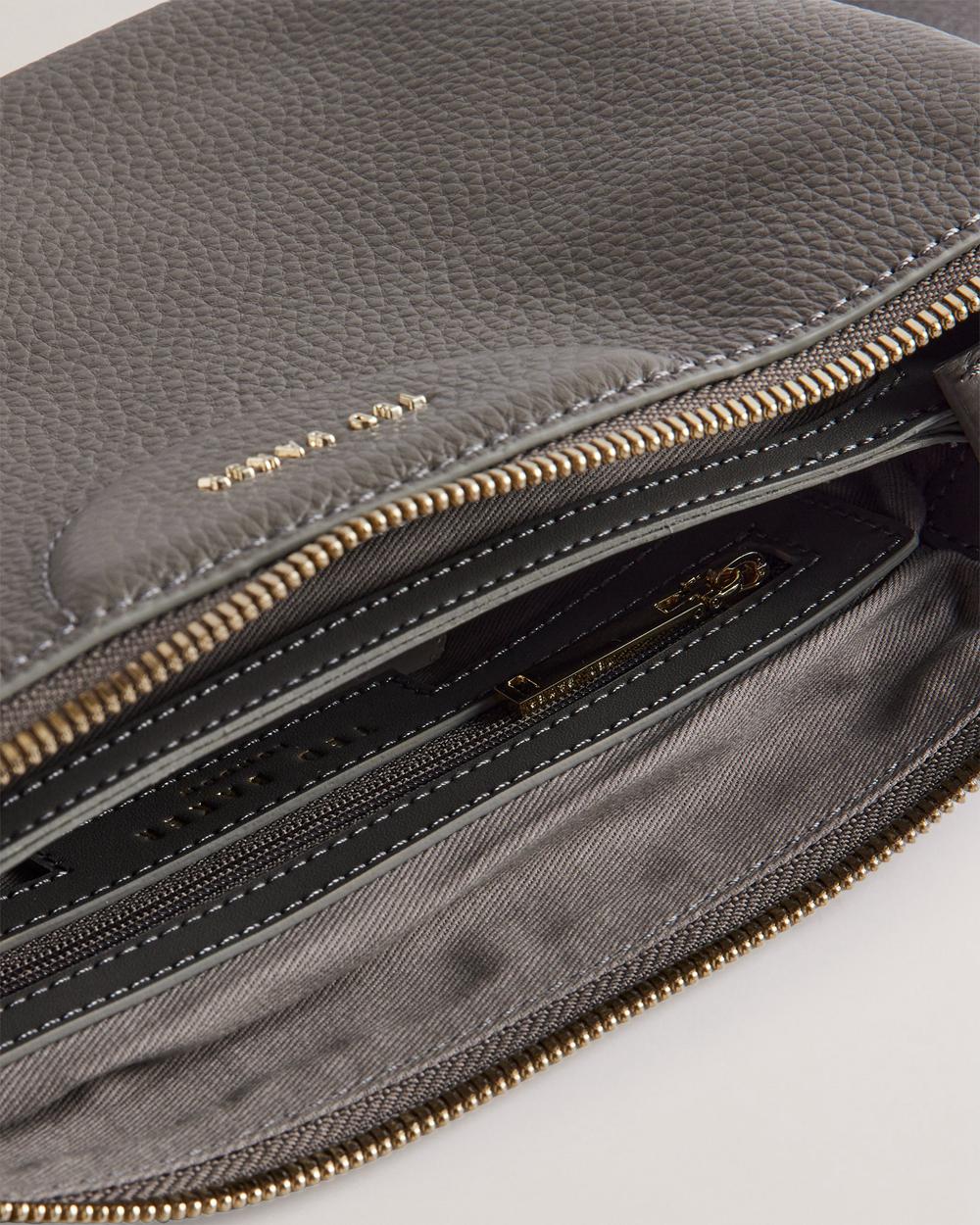 Women Ted Baker ESILLE - Branded Webbing Crossbody Leather Crossbody Bags Mid-Grey | KSA  3982-TSXYW