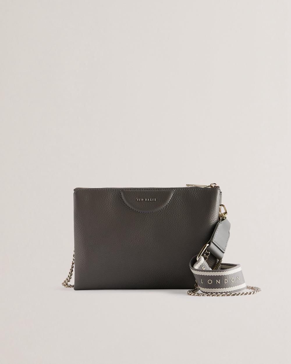 Women Ted Baker ESILLE - Branded Webbing Crossbody Leather Crossbody Bags Mid-Grey | KSA  3982-TSXYW