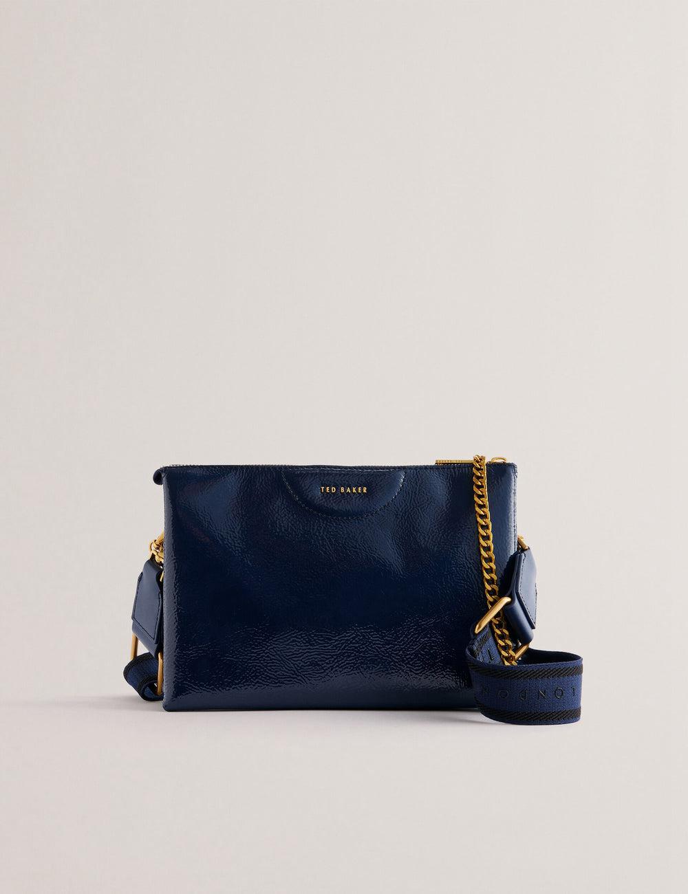 Women Ted Baker ESILLE - Branded Webbing Patent Leather Crossbody Bags Dk-Blue | KSA  0759-UCAIT