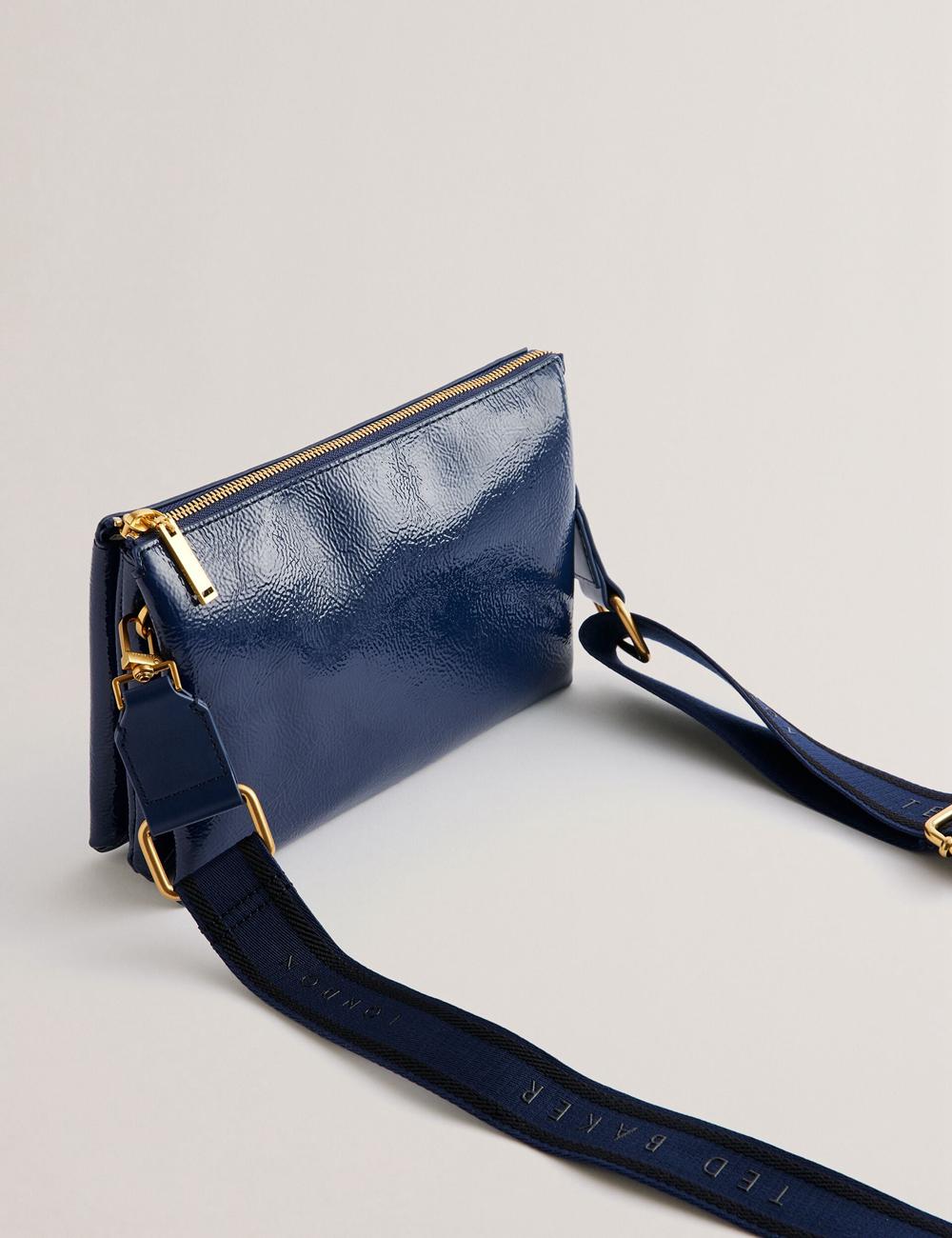 Women Ted Baker ESILLE - Branded Webbing Patent Leather Crossbody Bags Dk-Blue | KSA  0759-UCAIT