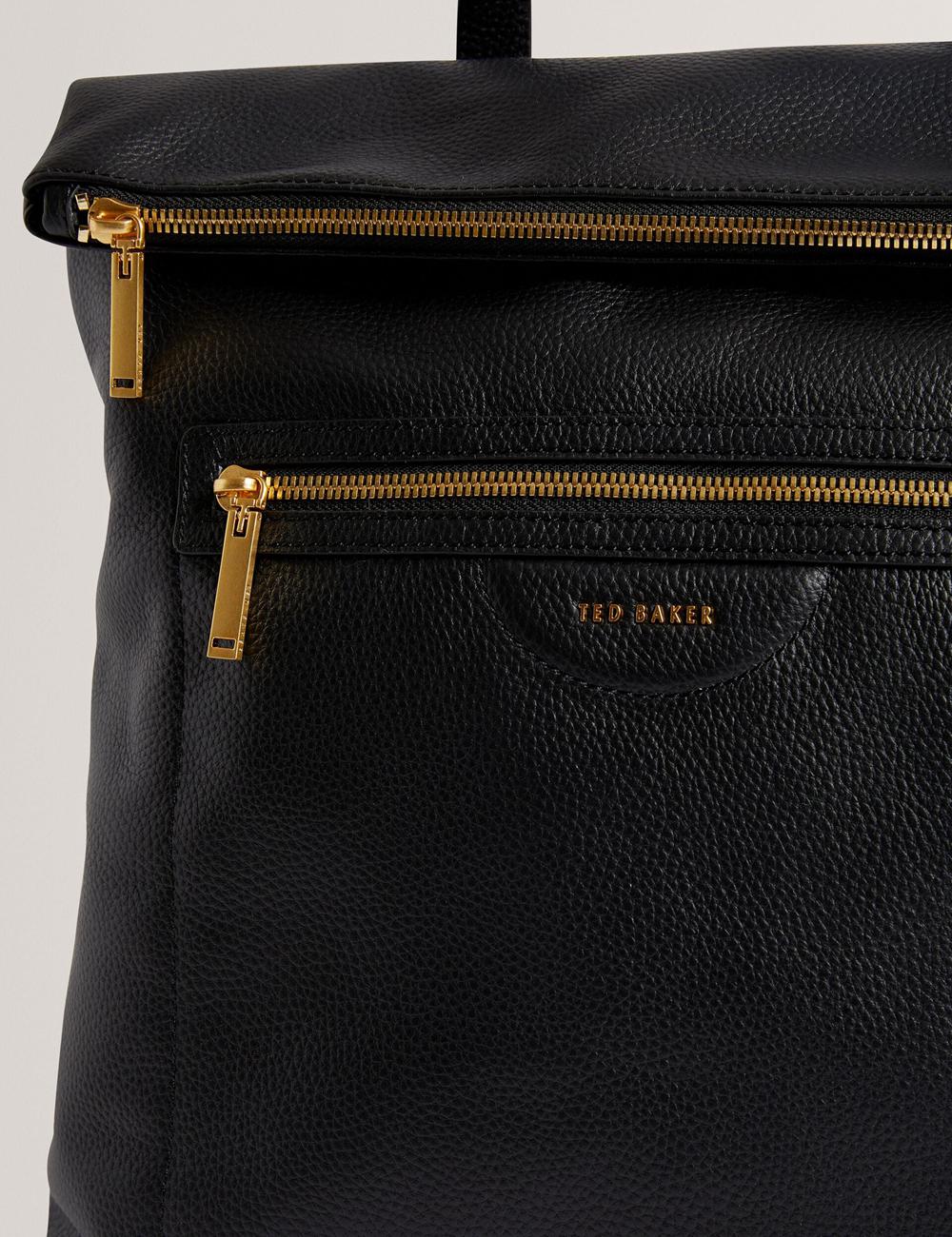 Women Ted Baker ESSAYA - Leather Webbing Strap Fold Over Backpacks Black | KSA  1732-KBXZI