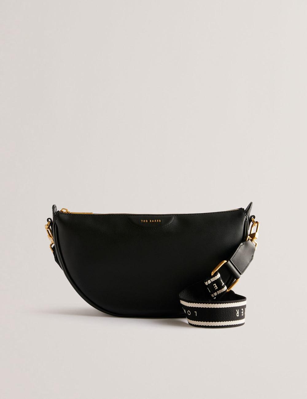 Women Ted Baker ESSINA - Webbing Half Moon Leather Crossbody Bags Black | KSA  9405-ZMTOW