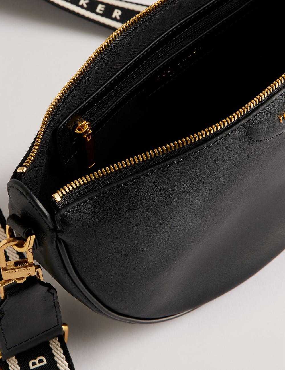 Women Ted Baker ESSINA - Webbing Half Moon Leather Crossbody Bags Black | KSA  9405-ZMTOW