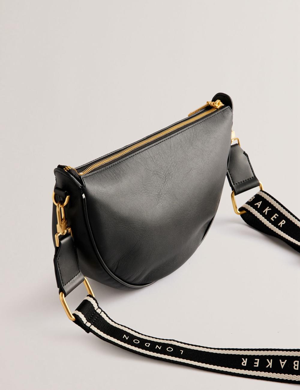 Women Ted Baker ESSINA - Webbing Half Moon Leather Crossbody Bags Black | KSA  9405-ZMTOW