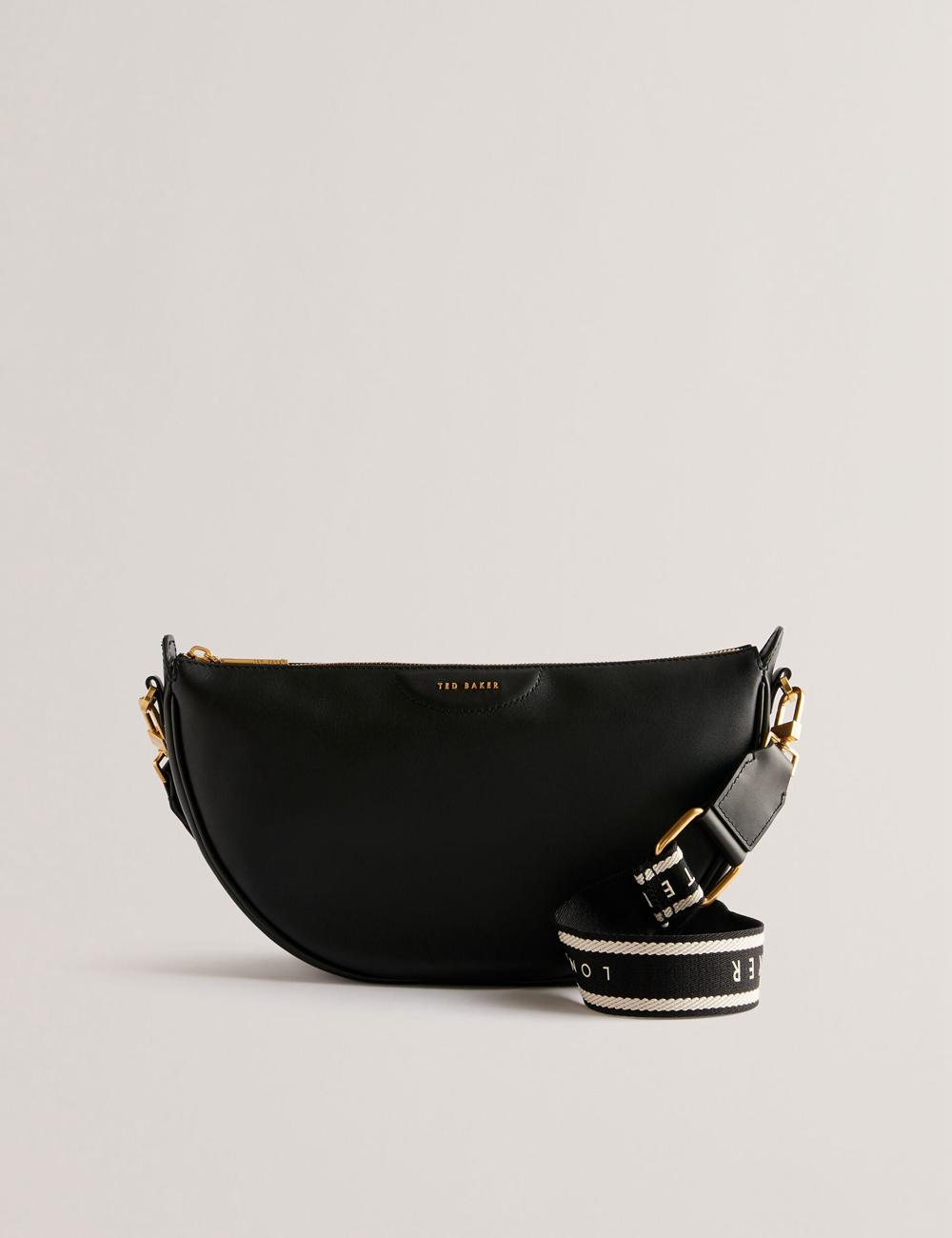 Women Ted Baker ESSINA - Webbing Half Moon Leather Crossbody Bags Black | KSA  9405-ZMTOW