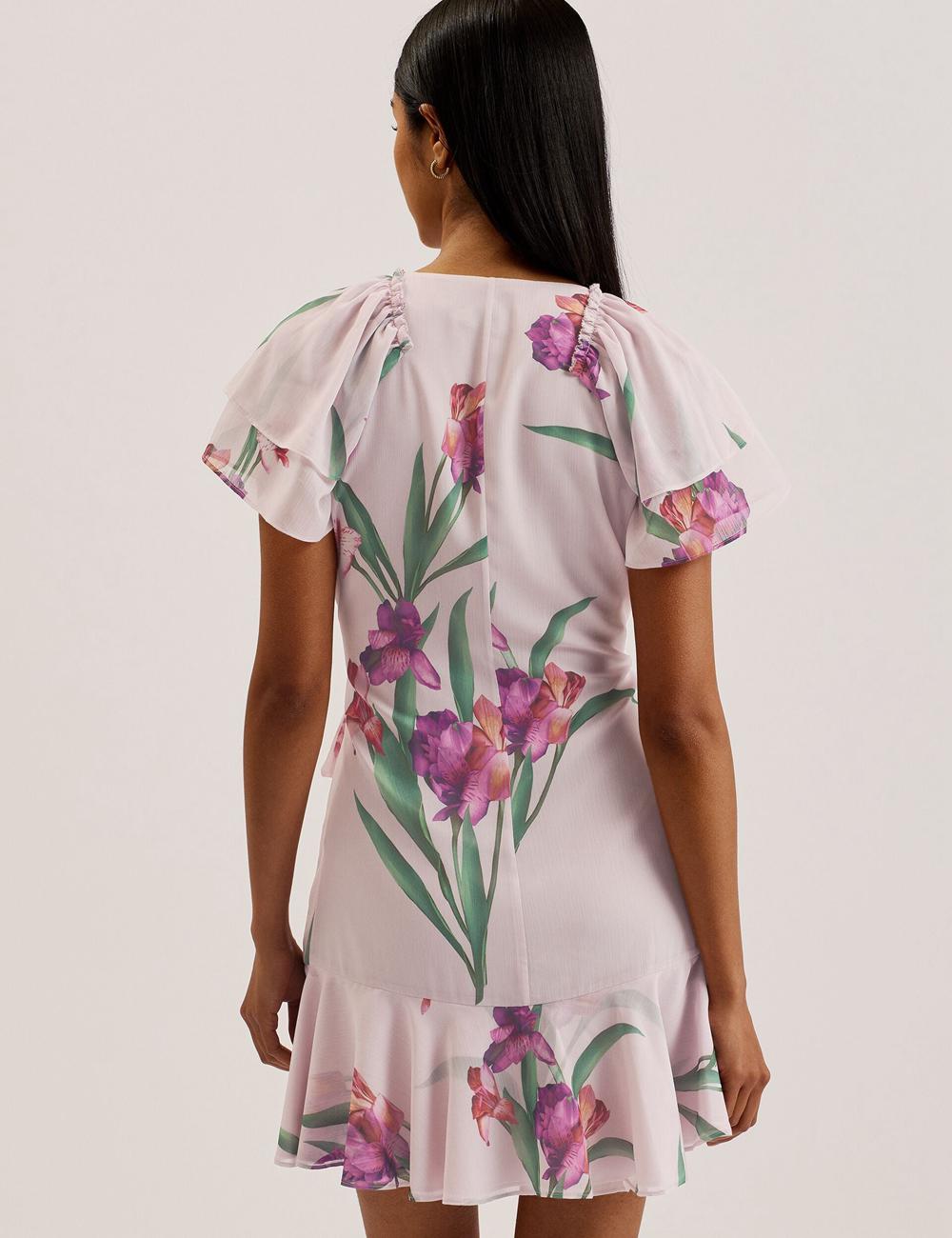 Women Ted Baker FASNIA - Floral Angel Sleeve Wrap Mini Dresses Pink | KSA  4096-CSLOE