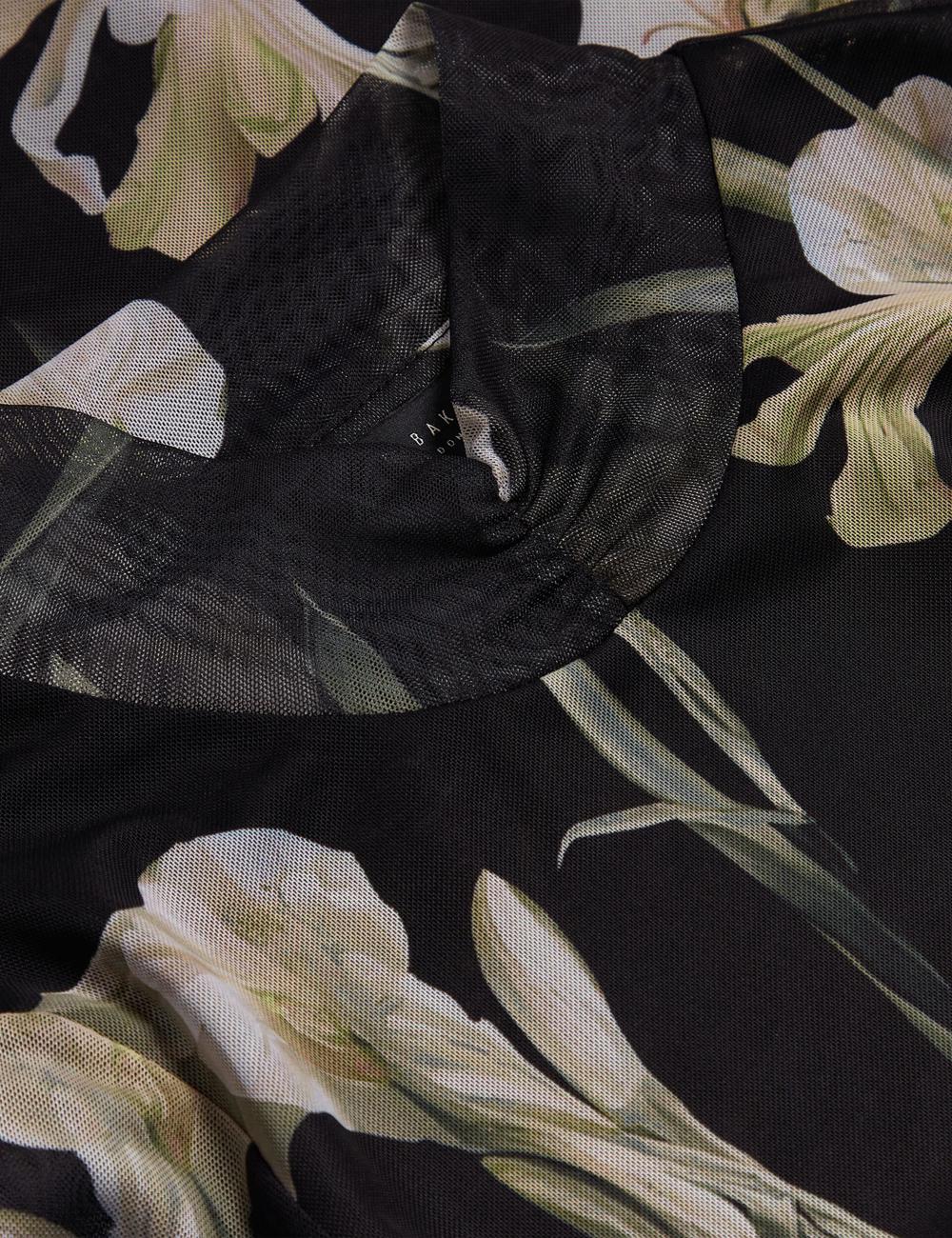 Women Ted Baker FIAAHH - Floral Print High Neck Sheer Mesh Tops Black | KSA  3910-AILRV