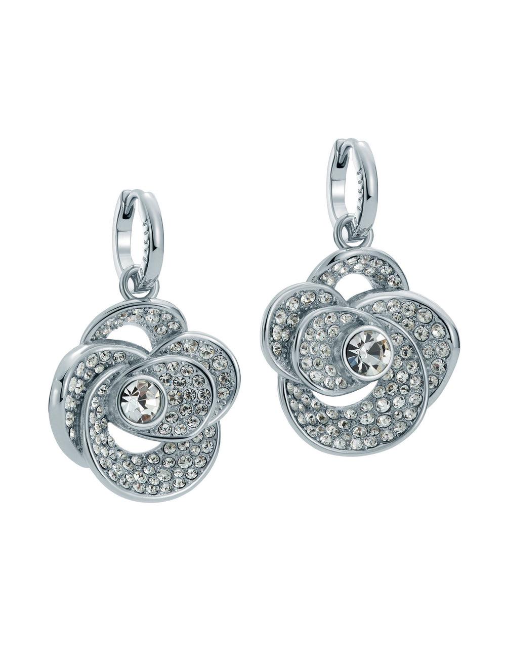 Women Ted Baker FLORENCE - Crystal Flower Pendant Huggie Earrings Silver | KSA  1078-XZJCW