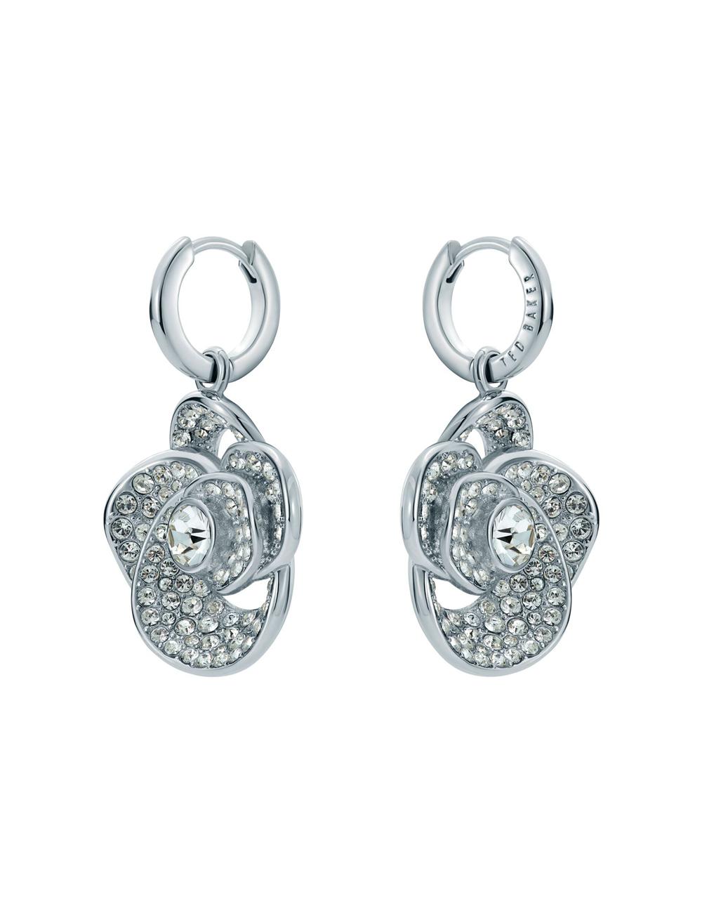 Women Ted Baker FLORENCE - Crystal Flower Pendant Huggie Earrings Silver | KSA  1078-XZJCW