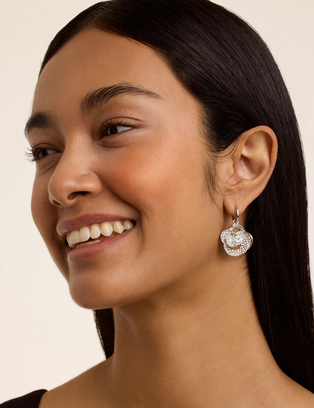 Women Ted Baker FLORENCE - Crystal Flower Pendant Huggie Earrings Silver | KSA  1078-XZJCW