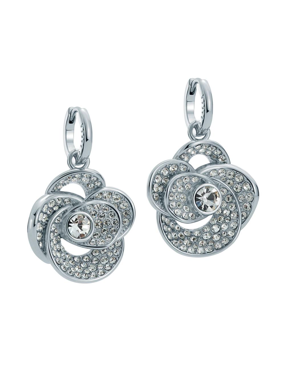 Women Ted Baker FLORENCE - Crystal Flower Pendant Huggie Earrings Silver | KSA  1078-XZJCW