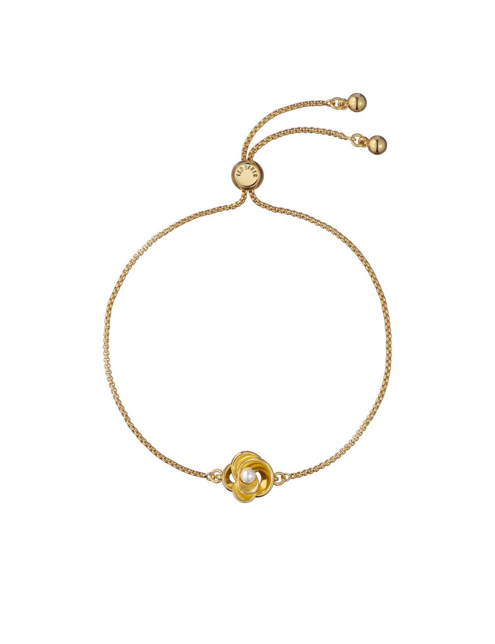 Women Ted Baker FLORIE - Pearl Flower Adjustable Chain Bracelets Gold | KSA  3176-QTNUK