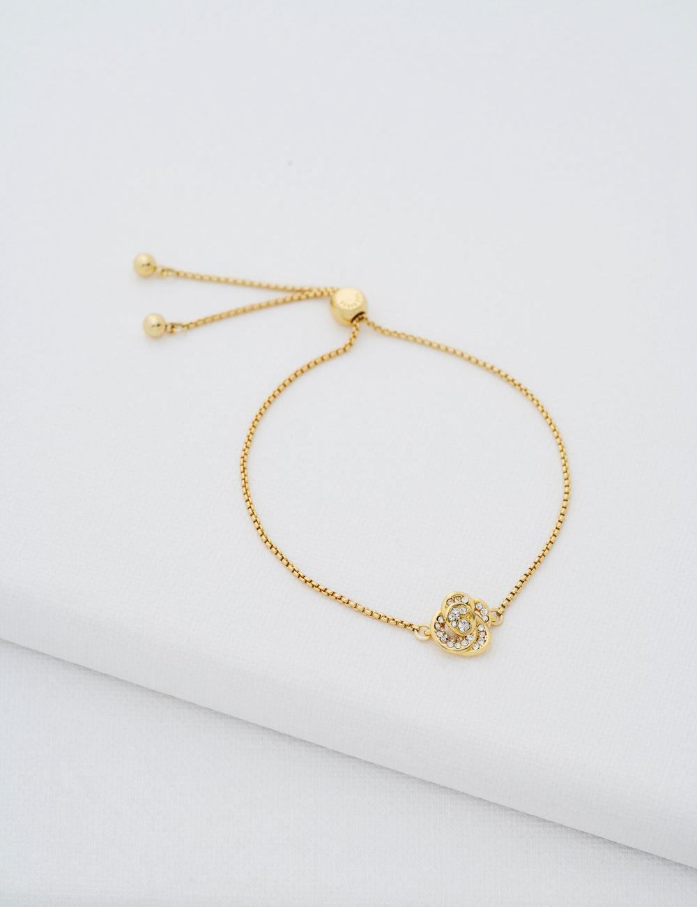 Women Ted Baker FLORINA - Crystal Flower Adjustable Bracelets Gold | KSA  4128-PURCS