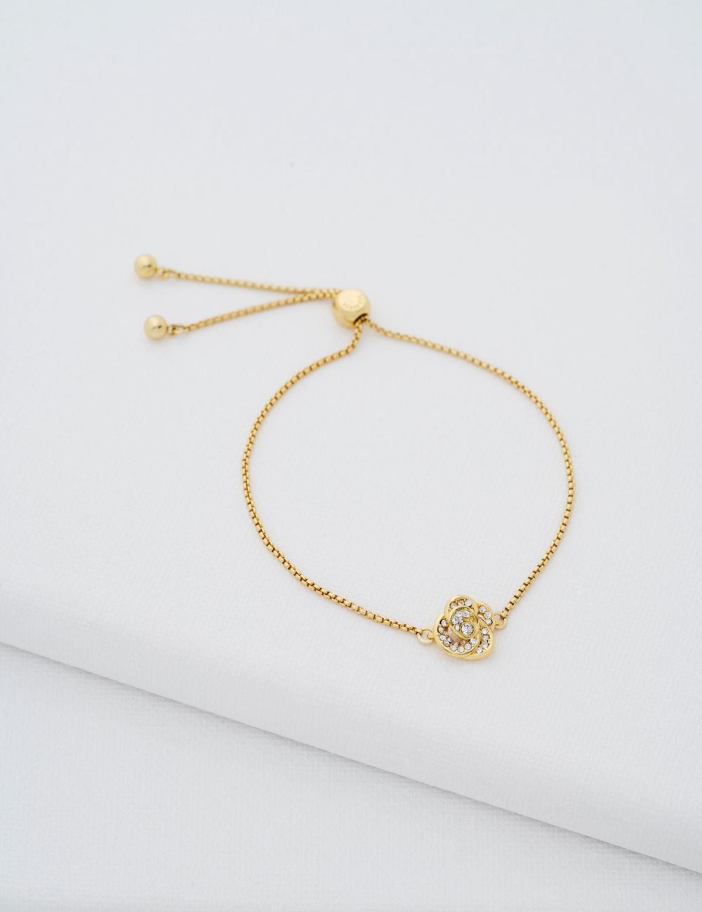 Women Ted Baker FLORINA - Crystal Flower Adjustable Bracelets Gold | KSA  4128-PURCS