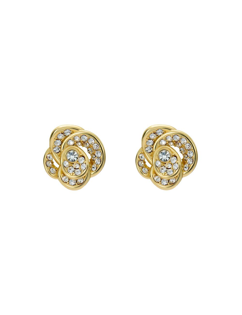 Women Ted Baker FLORINE - Crystal Flower Stud Earrings Gold | KSA  9834-SHCVT