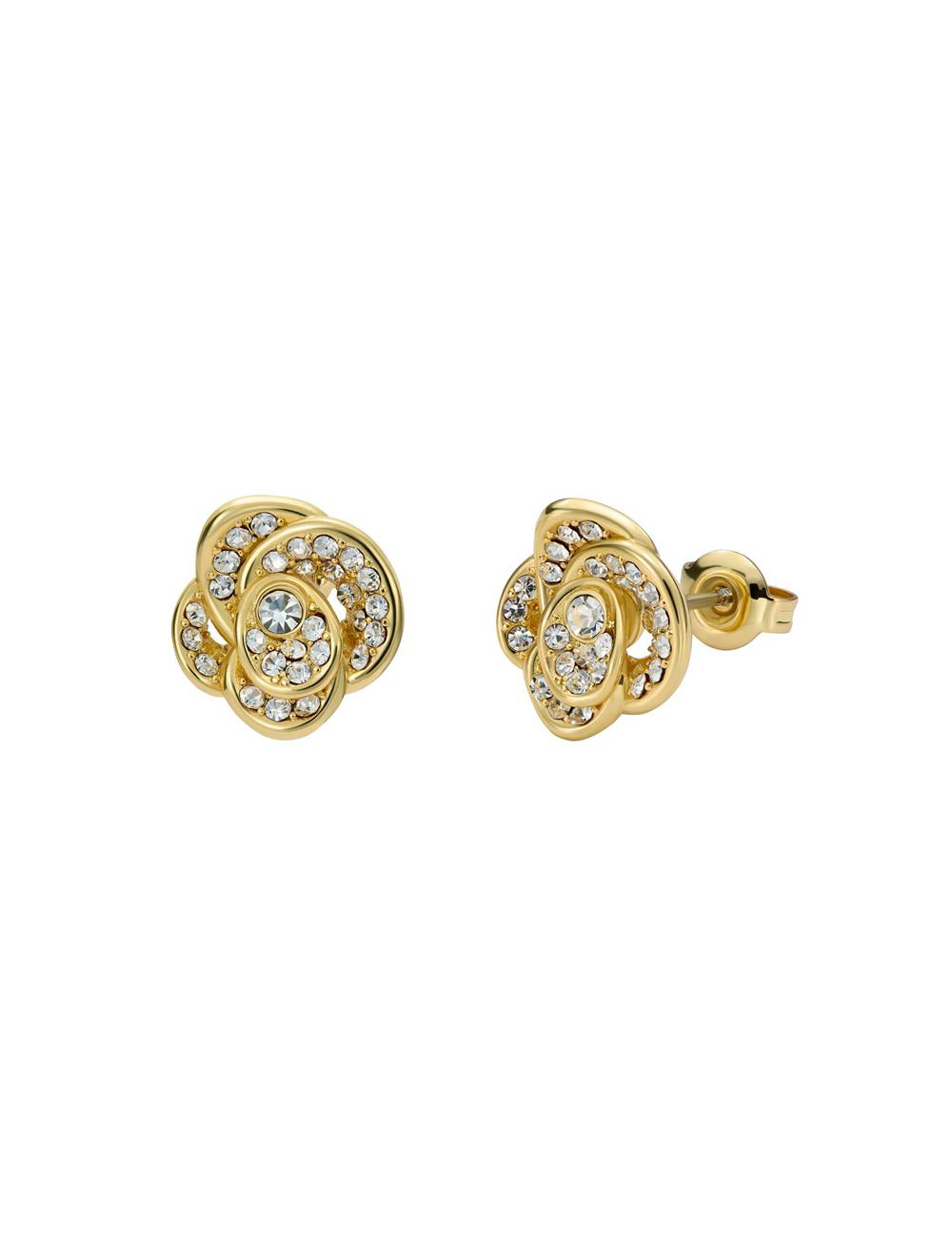 Women Ted Baker FLORINE - Crystal Flower Stud Earrings Gold | KSA  9834-SHCVT