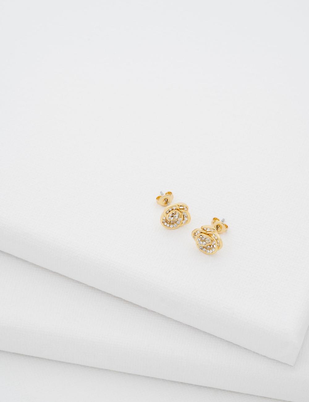 Women Ted Baker FLORINE - Crystal Flower Stud Earrings Gold | KSA  9834-SHCVT