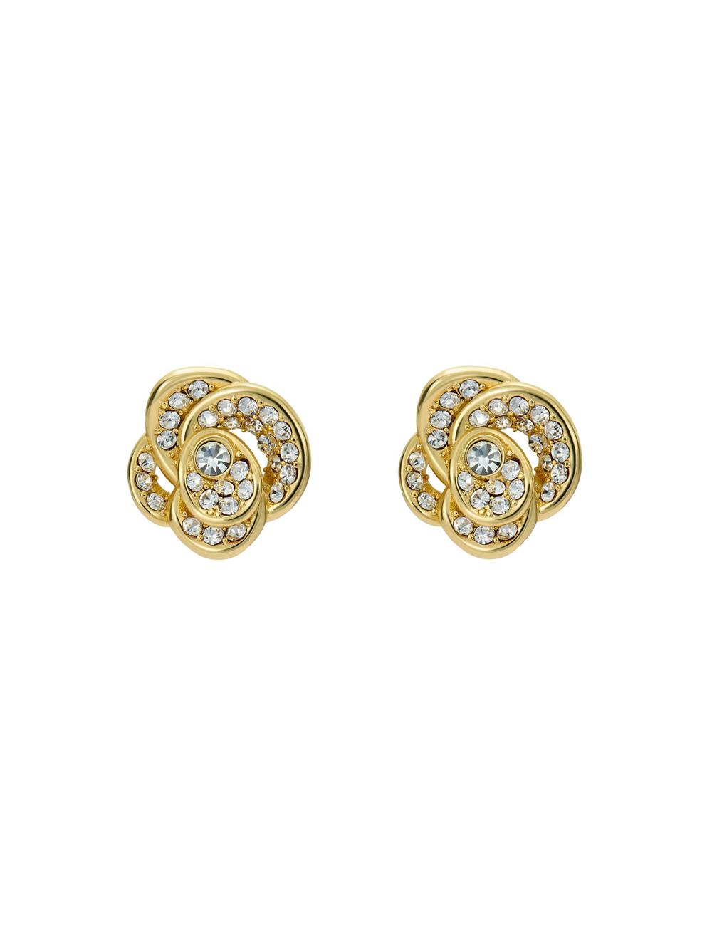 Women Ted Baker FLORINE - Crystal Flower Stud Earrings Gold | KSA  9834-SHCVT