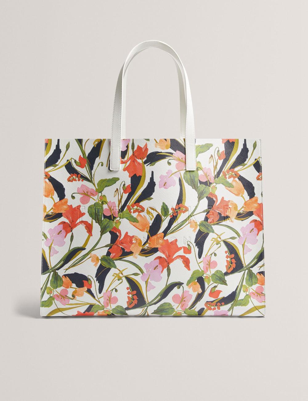 Women Ted Baker FLORISH - Floral Print PU Leather Wide Tote Bags Cream | KSA  4193-NPQHT