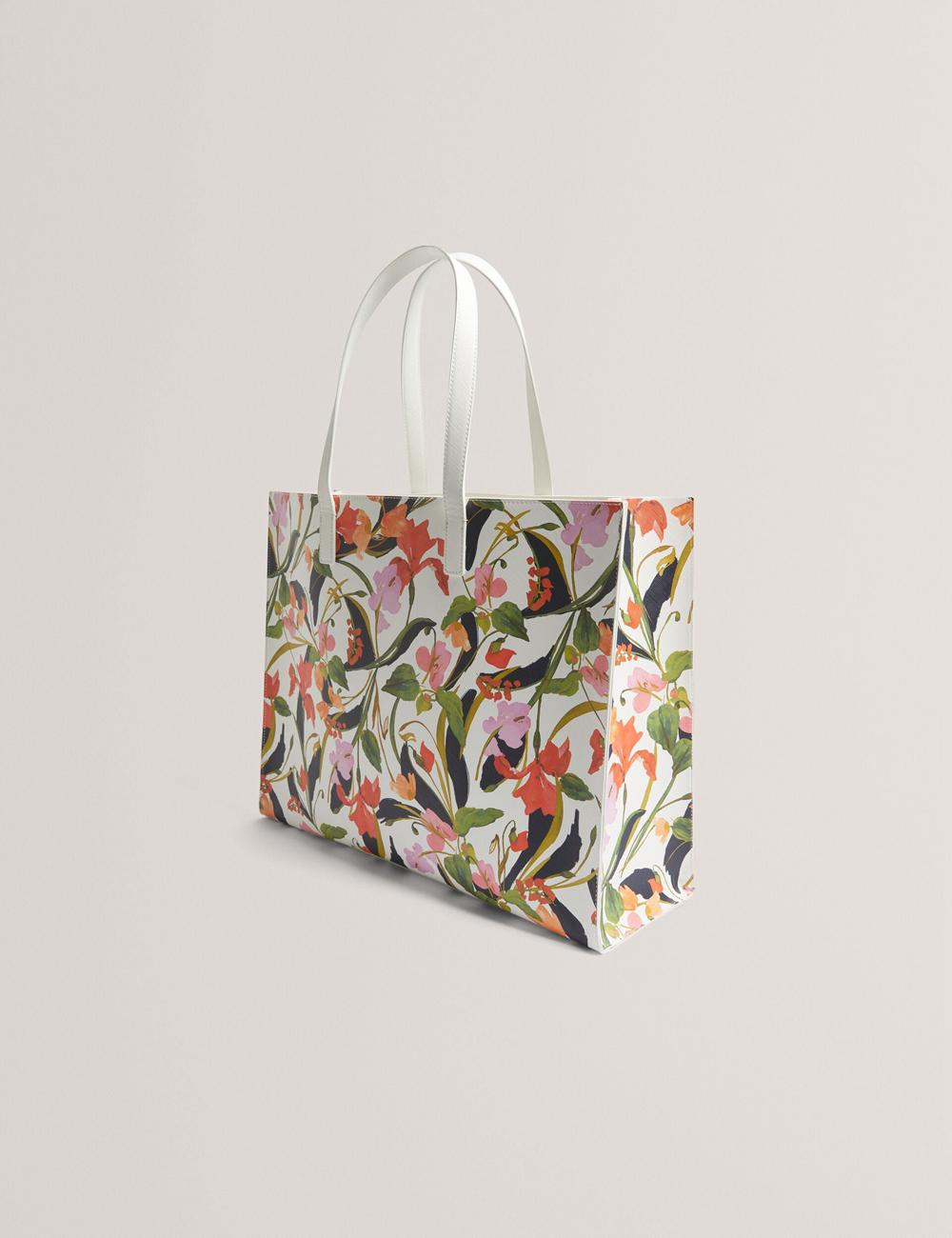 Women Ted Baker FLORISH - Floral Print PU Leather Wide Tote Bags Cream | KSA  4193-NPQHT