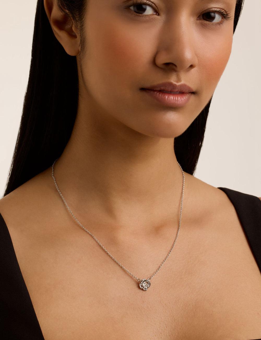 Women Ted Baker FLORITA - Crystal Flower Pendant Necklaces Silver | KSA  1597-MFVKE