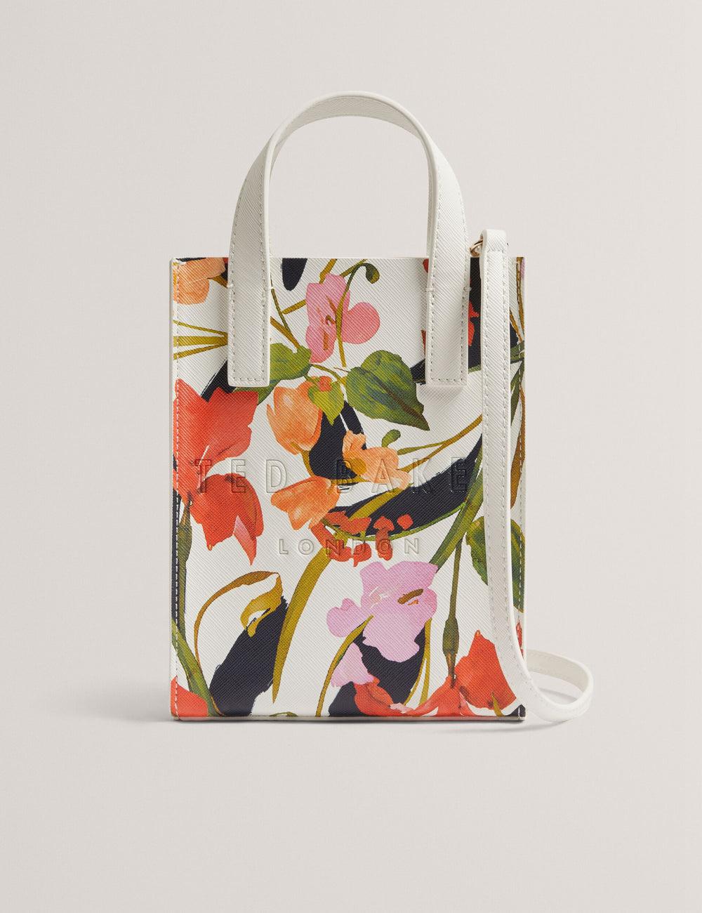 Women Ted Baker FLOWEIA - Floral Faux Leather Mini Tote Bags Cream | KSA  3175-GRQUX