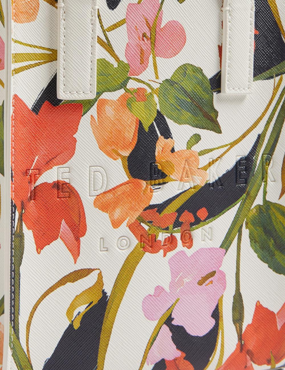 Women Ted Baker FLOWEIA - Floral Faux Leather Mini Tote Bags Cream | KSA  3175-GRQUX