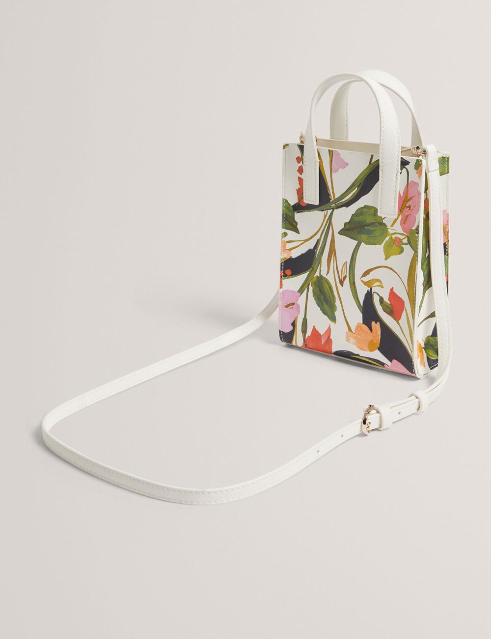 Women Ted Baker FLOWEIA - Floral Faux Leather Mini Tote Bags Cream | KSA  3175-GRQUX