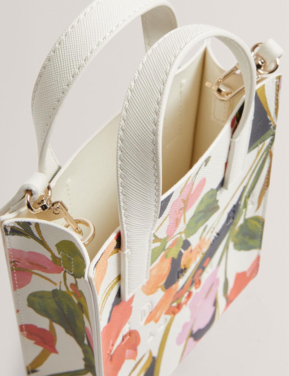 Women Ted Baker FLOWEIA - Floral Faux Leather Mini Tote Bags Cream | KSA  3175-GRQUX