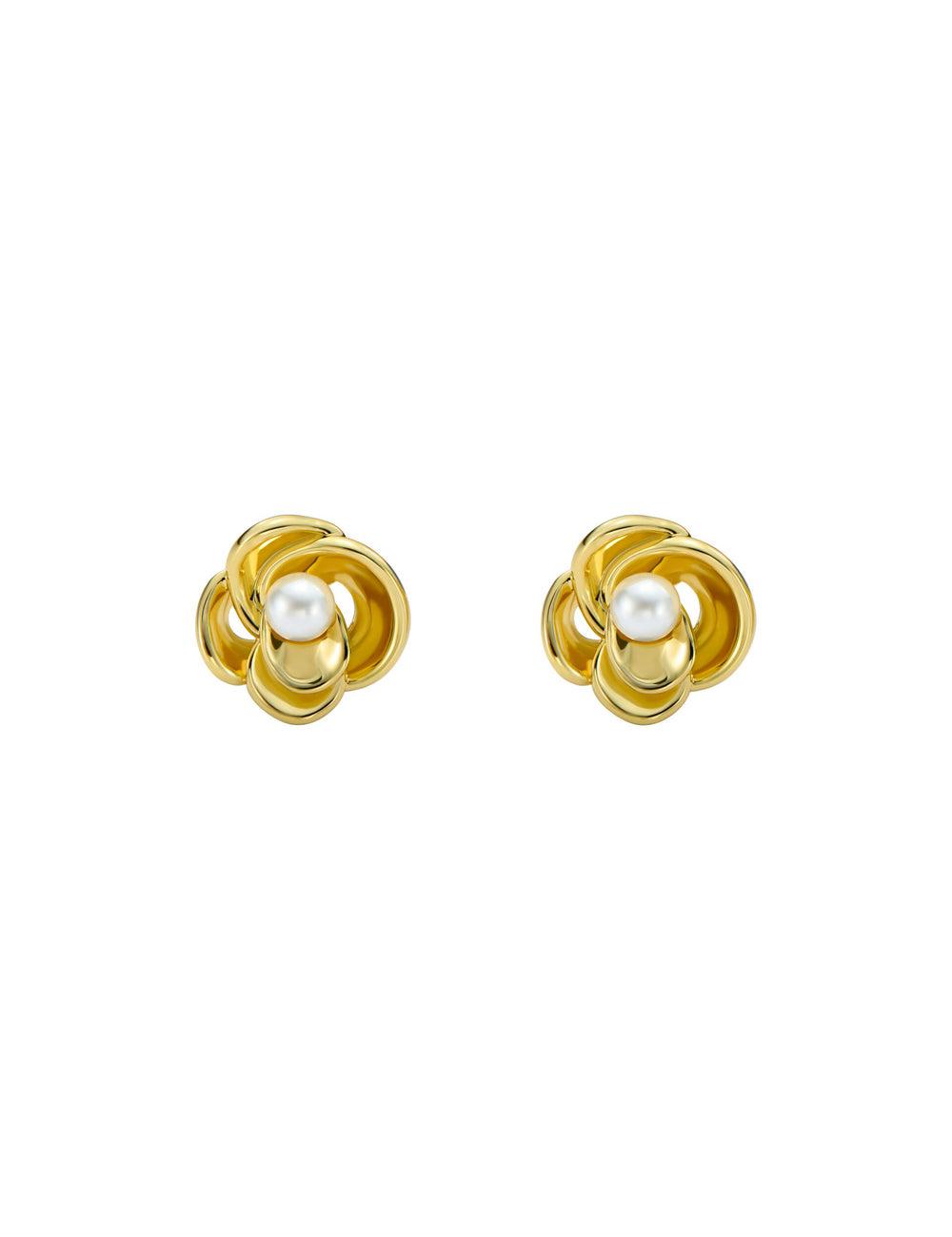 Women Ted Baker FLO - Pearl Flower Stud Earrings Gold | KSA  2596-ONQPS